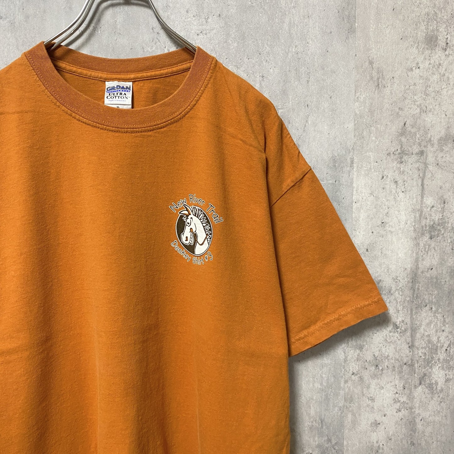 古着 used　GILDAN　ギルダン　半袖ワンポイントTシャツ　オレンジ　バックプリント　クルーネック　ビッグシルエット