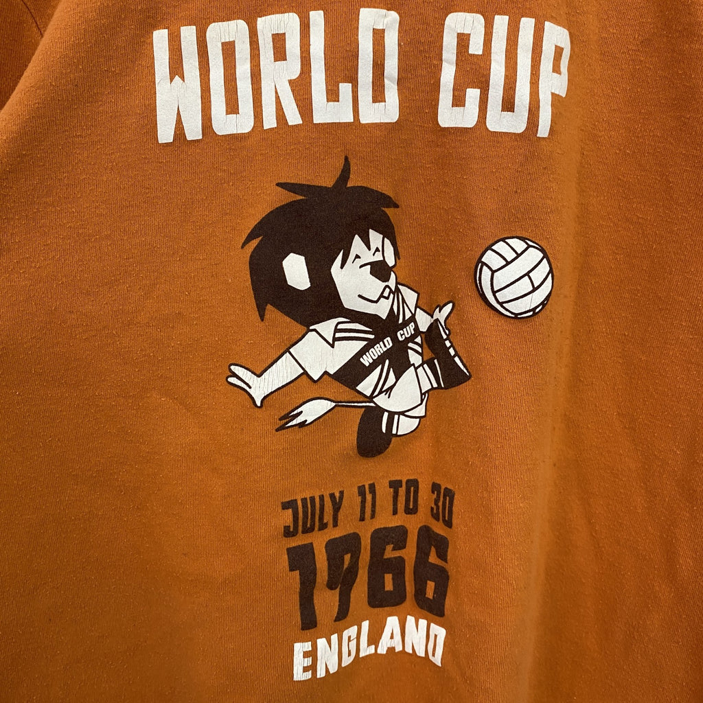 古着 used　Logoshirt　半袖プリントリンガーTシャツ　イギリスワールドカップ　ライオン　サッカー　オレンジ