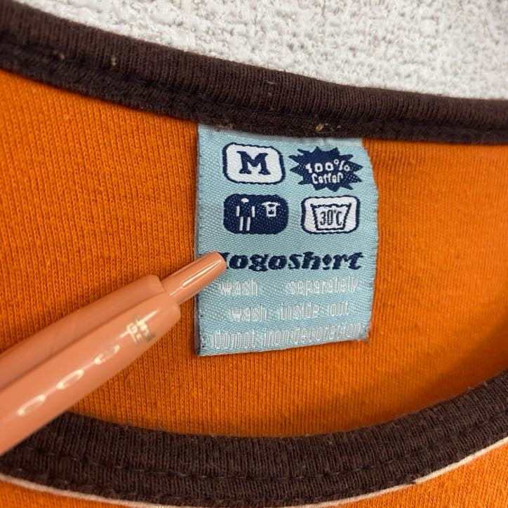 古着 used　Logoshirt　半袖プリントリンガーTシャツ　イギリスワールドカップ　ライオン　サッカー　オレンジ