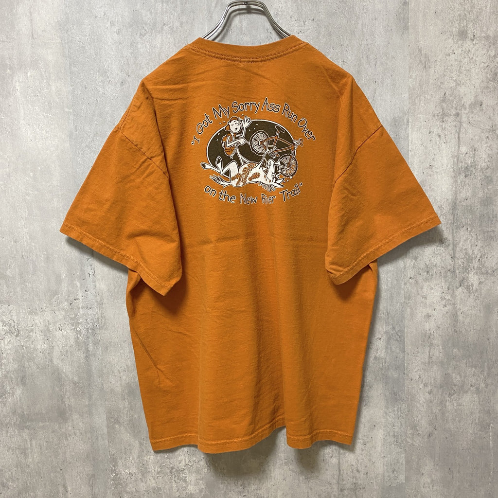 古着 used　GILDAN　ギルダン　半袖ワンポイントTシャツ　オレンジ　バックプリント　クルーネック　ビッグシルエット