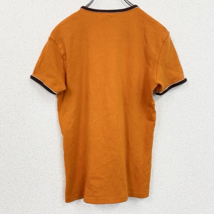 古着 used　Logoshirt　半袖プリントリンガーTシャツ　イギリスワールドカップ　ライオン　サッカー　オレンジ