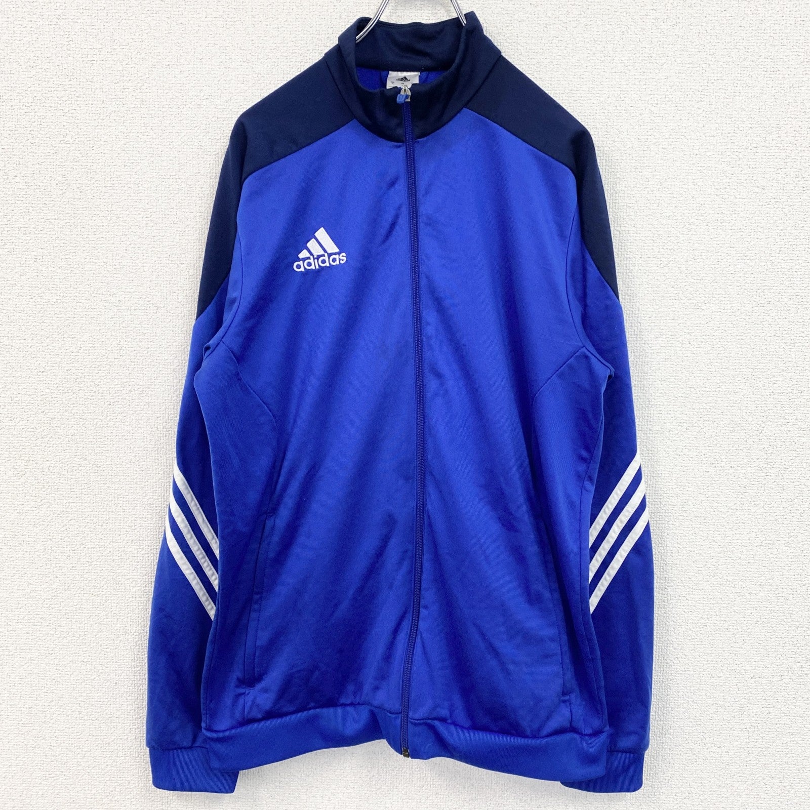 古着 used　adidas　アディダス　長袖トラックジャケット　スリーストライプス　サッカー　ジャージ　ロゴ刺繍　青　Lサイズ