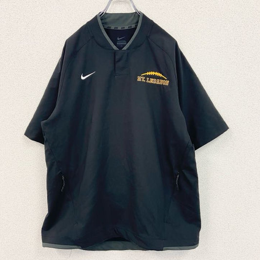 NIKE　ナイキ　半袖プルオーバー　刺繍ロゴ　スナップボタン　黒　ブラック　Lサイズ