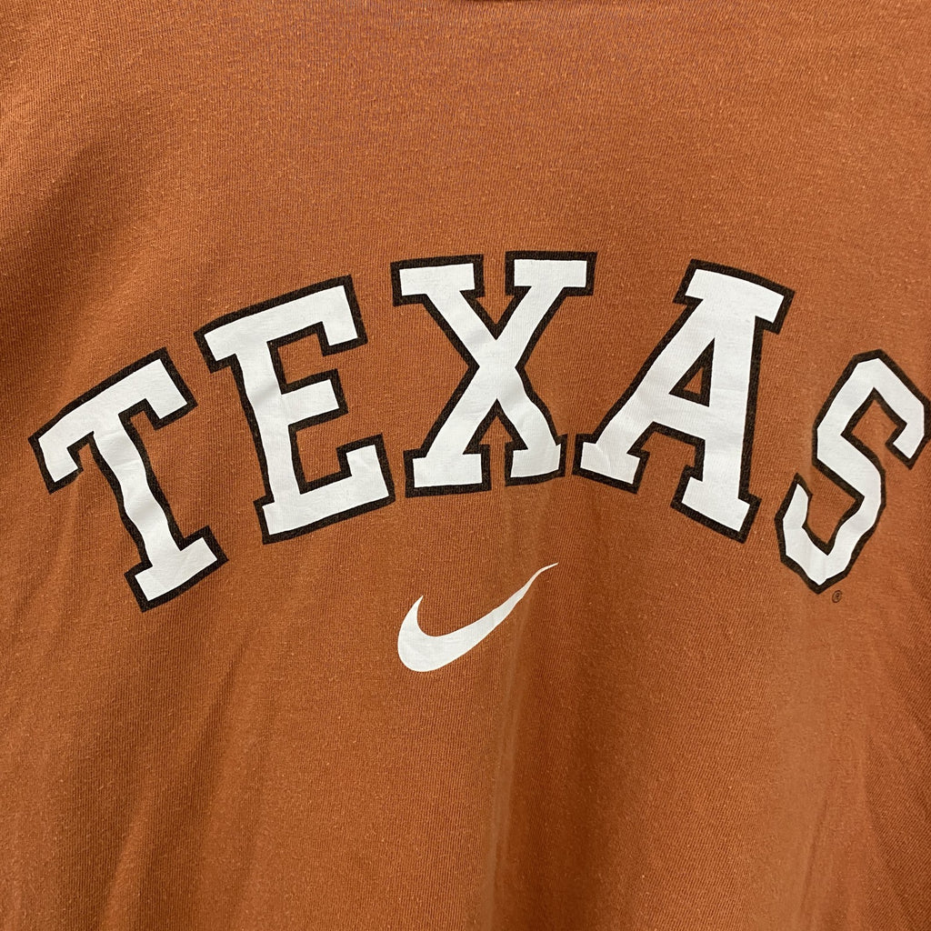 古着 used　NIKE　ナイキ　長袖カレッジプリントTシャツ　クルーネックロンT　テキサス大学　ライトブラウン　XLサイズ