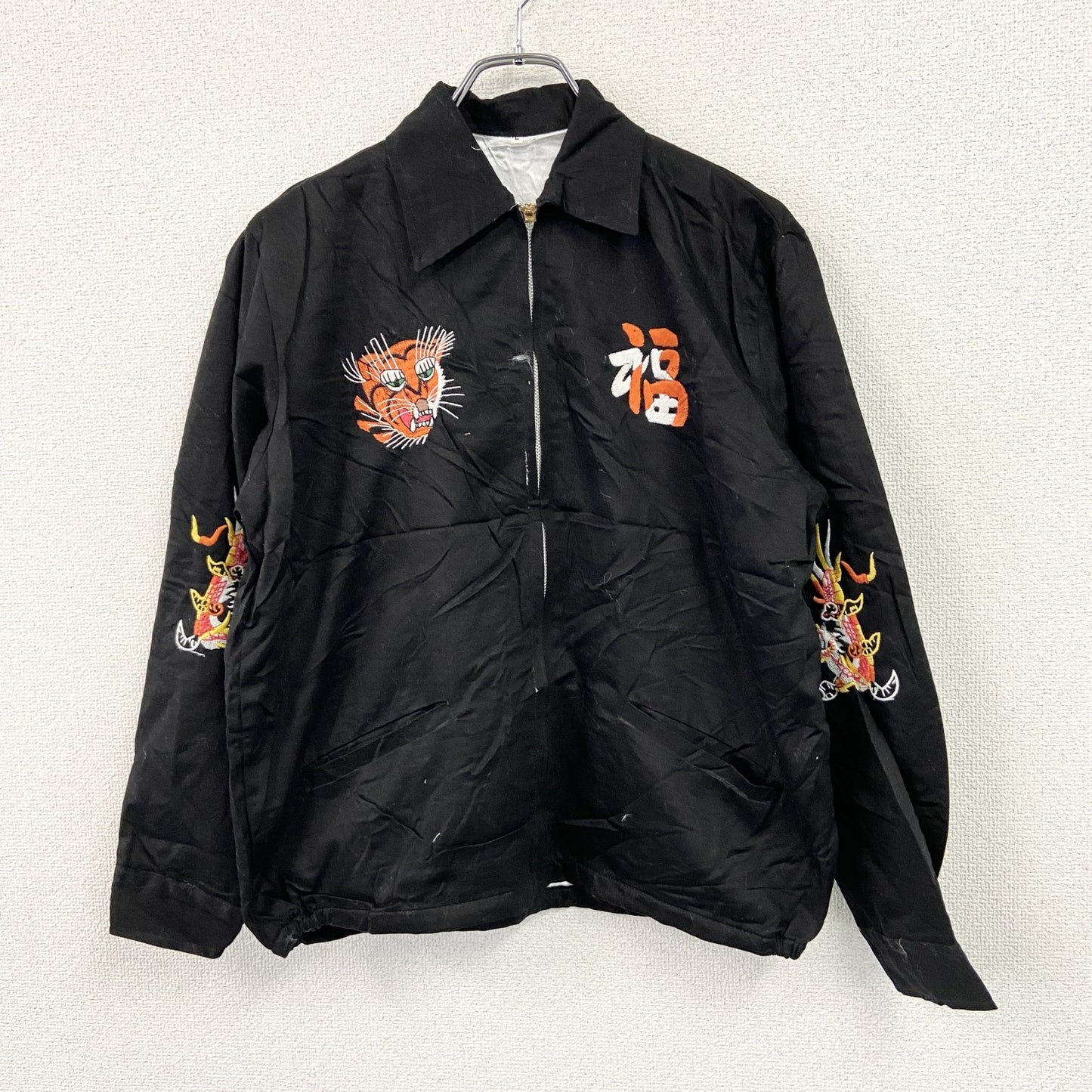 ベトジャン　ベトナムジャケット　スーベニアジャケット　ブルゾン　レプリカ　リメイク　刺繍　黒　ブラック　Lサイズ