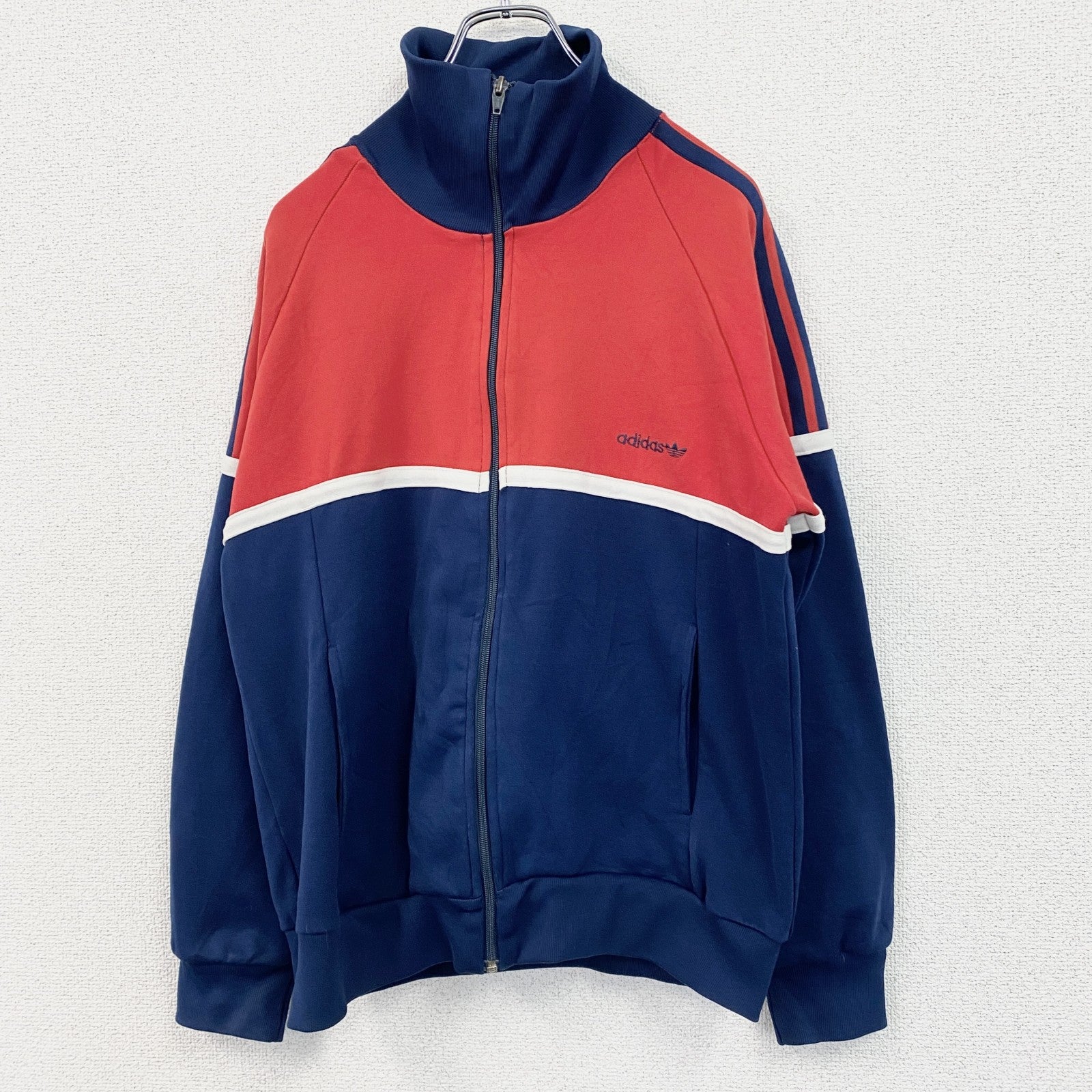 古着 used　adidas　アディダス　長袖トラックジャケット　トライカラー　80s　フルジップジャージ　赤　白　ネイビー