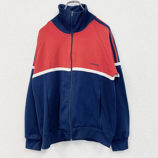 古着 used　adidas　アディダス　長袖トラックジャケット　トライカラー　80s　フルジップジャージ　赤　白　ネイビー