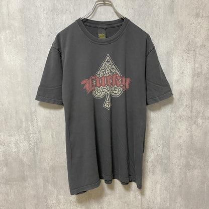 古着 used　Lucky Brand　半袖プリントTシャツ　フェード感　黒　レトロデザイン　個性的　クルーネック　Lサイズ