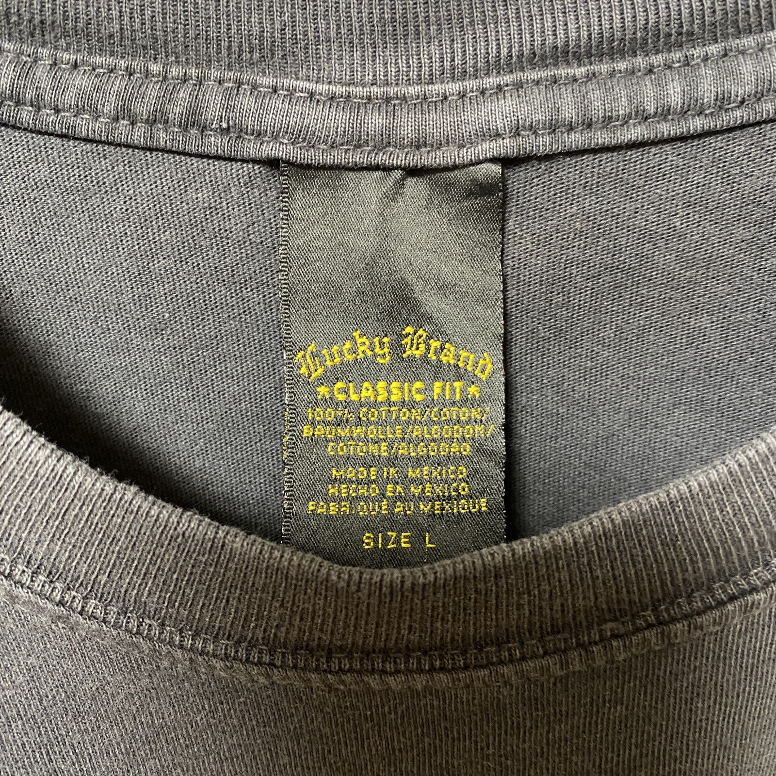 古着 used　Lucky Brand　半袖プリントTシャツ　フェード感　黒　レトロデザイン　個性的　クルーネック　Lサイズ
