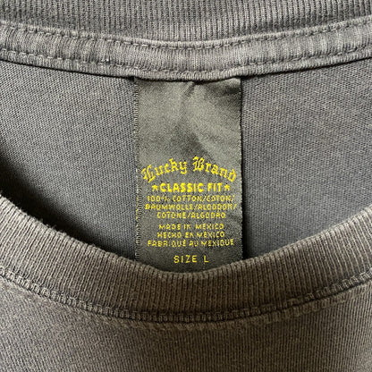 古着 used　Lucky Brand　半袖プリントTシャツ　フェード感　黒　レトロデザイン　個性的　クルーネック　Lサイズ