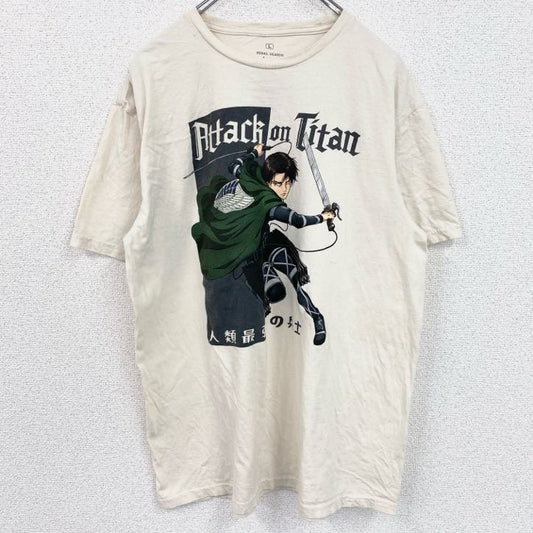 古着 used　進撃の巨人　リヴァイ兵長　半袖アニメプリントTシャツ　キャラクターデザイン　クルーネック　白　ホワイト　Lサイズ