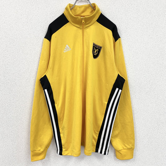 古着 used　adidas　アディダス　長袖ワンポイント刺繍ジャージ　フルジップトラックジャケット　サッカー　黄色　XLサイズ