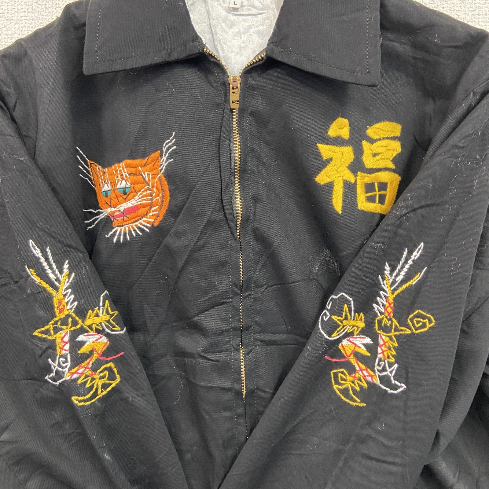 ベトジャン　ベトナムジャケット　スーベニアジャケット　ブルゾン　レプリカ　リメイク　刺繍　黒　ブラック　Lサイズ