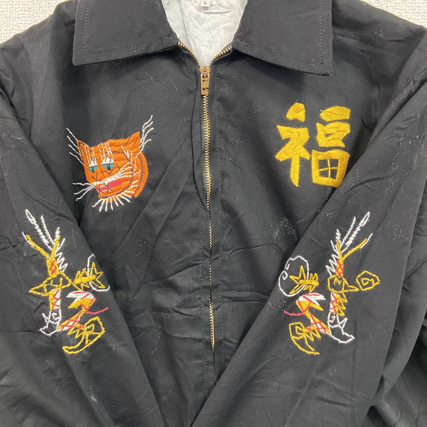 ベトジャン　ベトナムジャケット　スーベニアジャケット　ブルゾン　レプリカ　リメイク　刺繍　黒　ブラック　Lサイズ