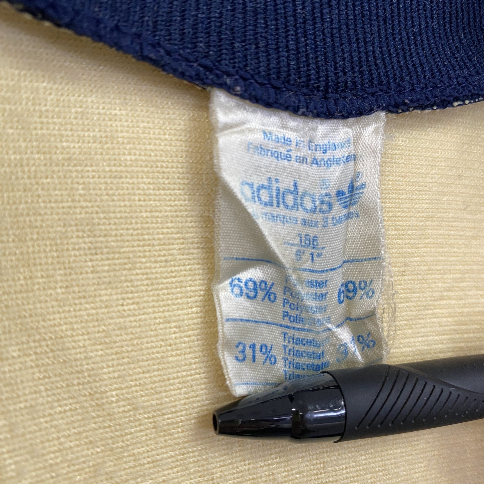 古着 used　70s　adidas　アディダス　長袖トラックジャケット　フルジップジャージ　黄色　ネイビー　グレー　186サイズ