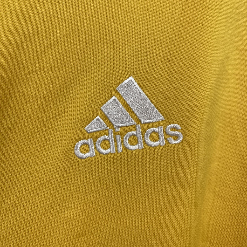 古着 used　adidas　アディダス　長袖ワンポイント刺繍ジャージ　フルジップトラックジャケット　サッカー　黄色　XLサイズ