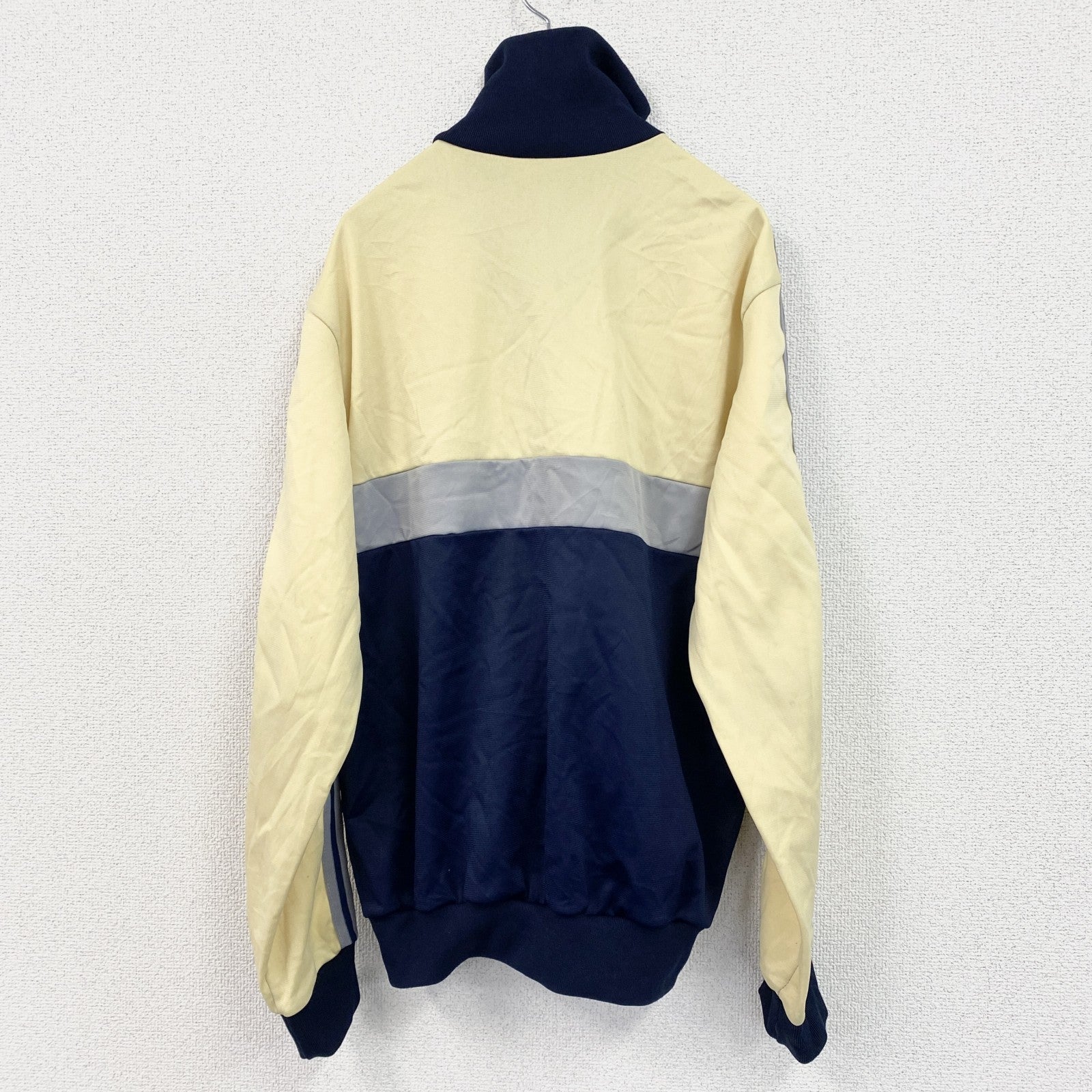 古着 used　70s　adidas　アディダス　長袖トラックジャケット　フルジップジャージ　黄色　ネイビー　グレー　186サイズ