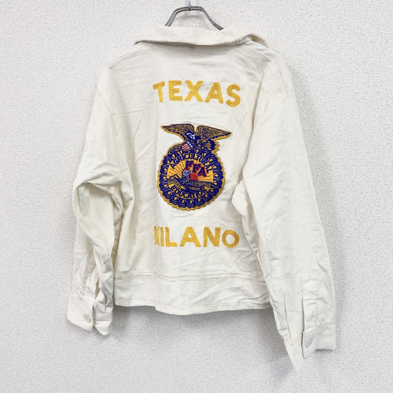 FFAジャケット　ファーマーズジャケット　コーデュロイジャケット　レプリカ　リメイク　刺繍　白　ホワイト　Lサイズ
