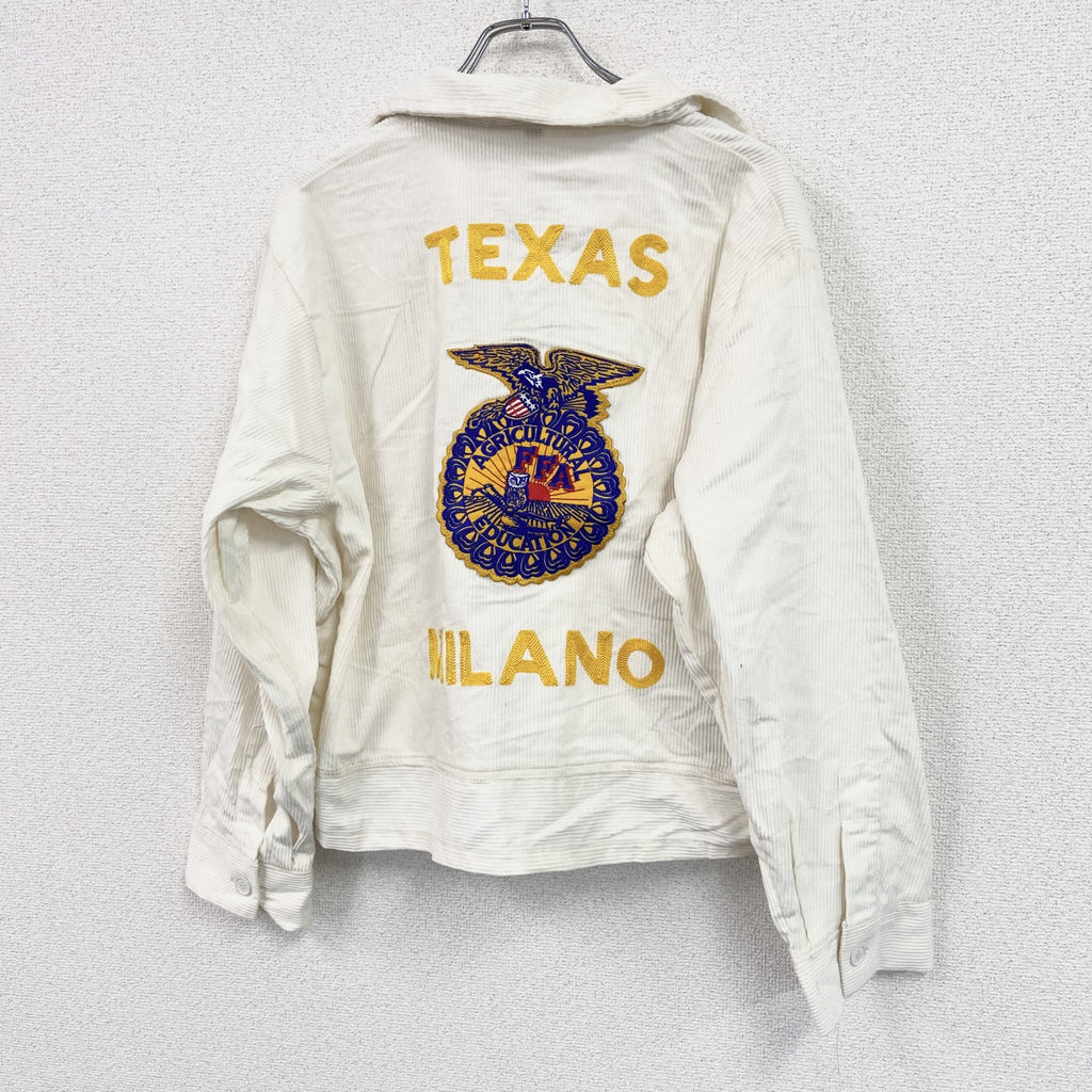 FFAジャケット　ファーマーズジャケット　コーデュロイジャケット　レプリカ　リメイク　刺繍　白　ホワイト　Lサイズ