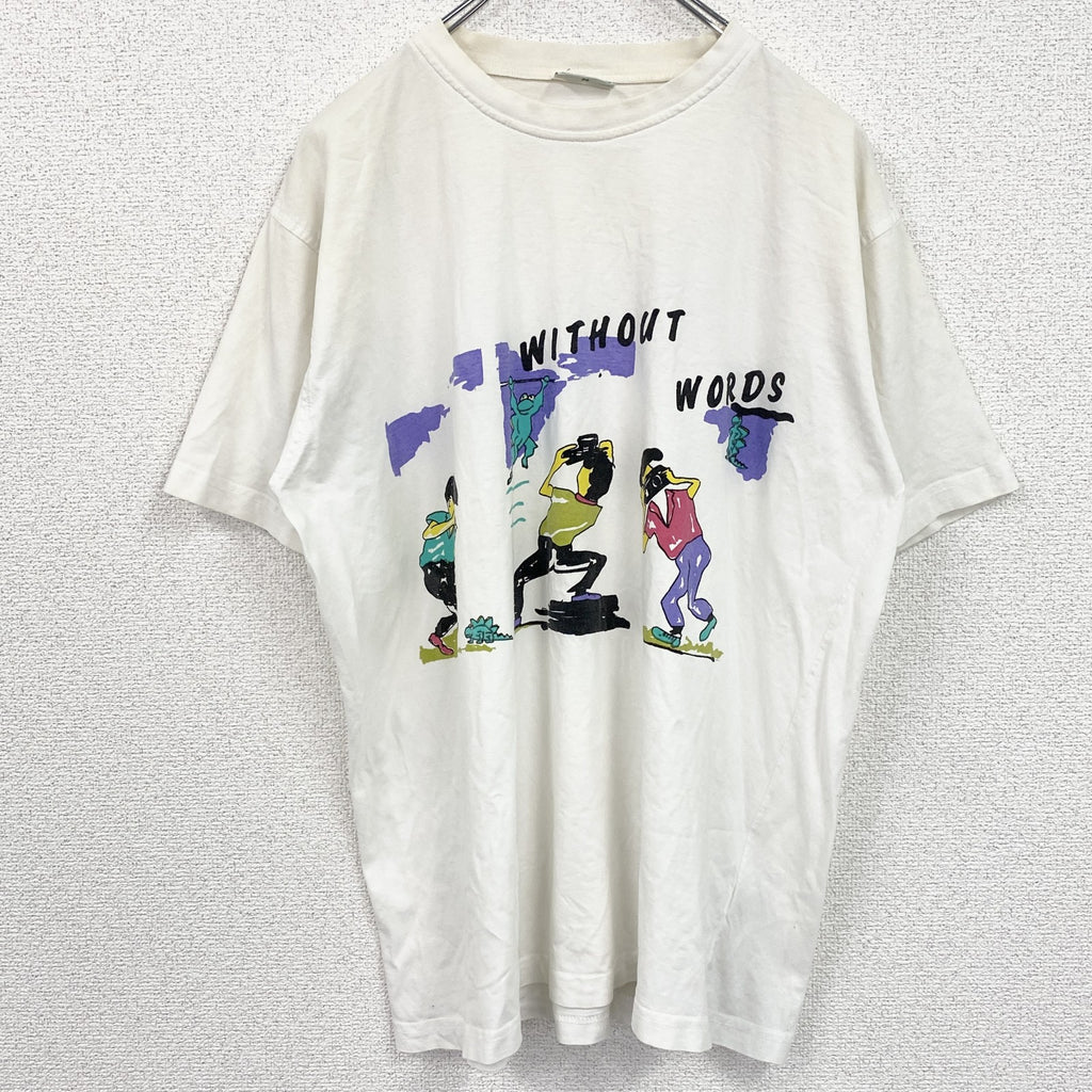 古着 used　Chillytime　半袖グラフィックプリントTシャツ　イラストデザイン　クルーネック　白　ホワイト　38サイズ