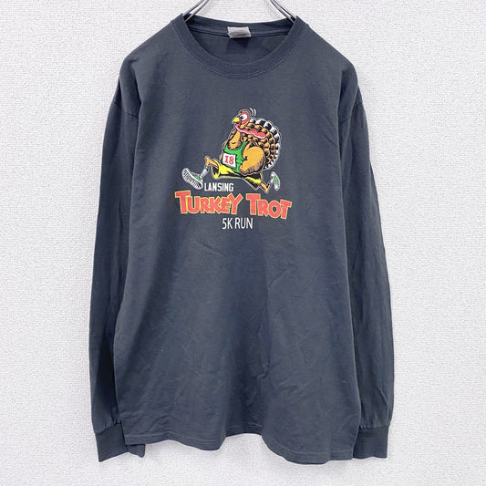00s～　JERZEES　ジャージーズ　長袖プリントTシャツ/ロンT　ヴィンテージ　ダークグレー　Mサイズ
