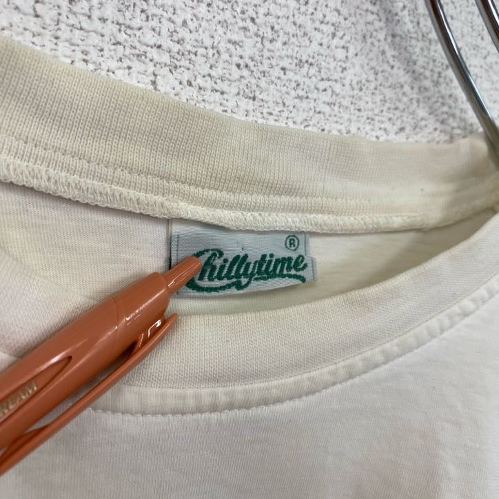 古着 used　Chillytime　半袖グラフィックプリントTシャツ　イラストデザイン　クルーネック　白　ホワイト　38サイズ