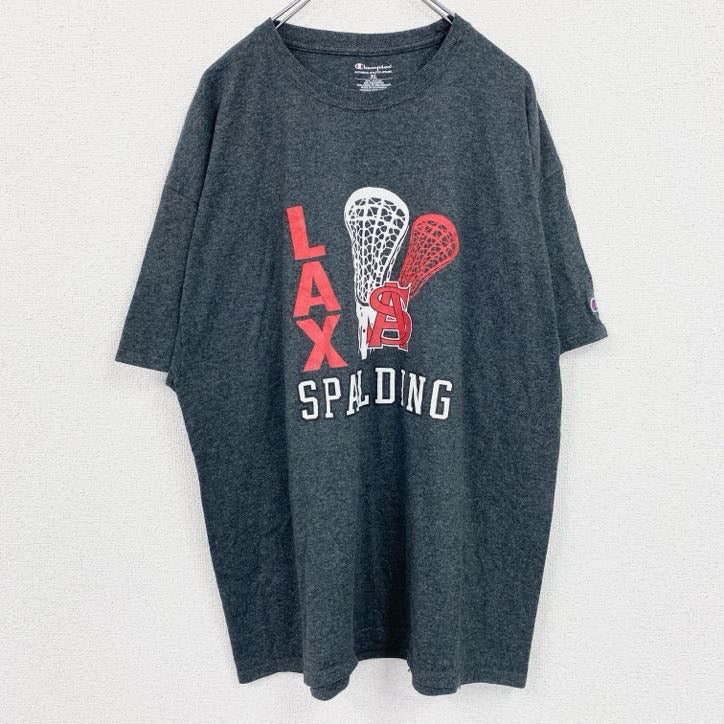 古着 used　champion　チャンピオン　半袖プリントクルーネックTシャツ　ラクロス　スポーツ　グレー　XLサイズ