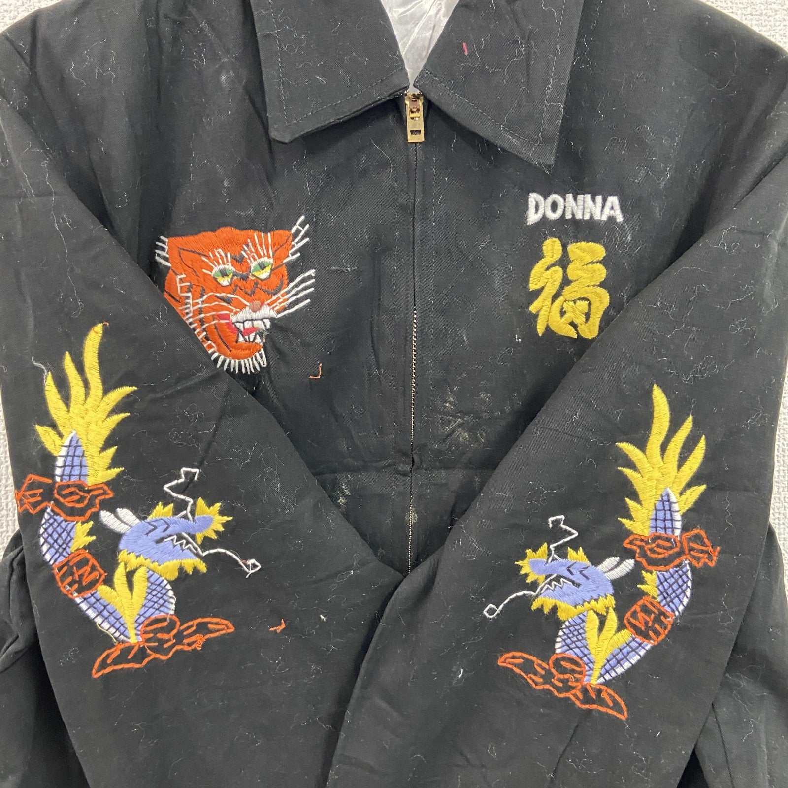 ベトジャン　ベトナムジャケット　スーベニアジャケット　ブルゾン　レプリカ　リメイク　刺繍　黒　ブラック　Lサイズ