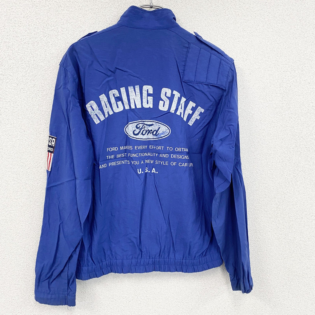 90s～　Autorama　Ford Racing　フォードレージングジャケット　星条旗　アーチプリント　エポレット　ブルー　Lサイズ
