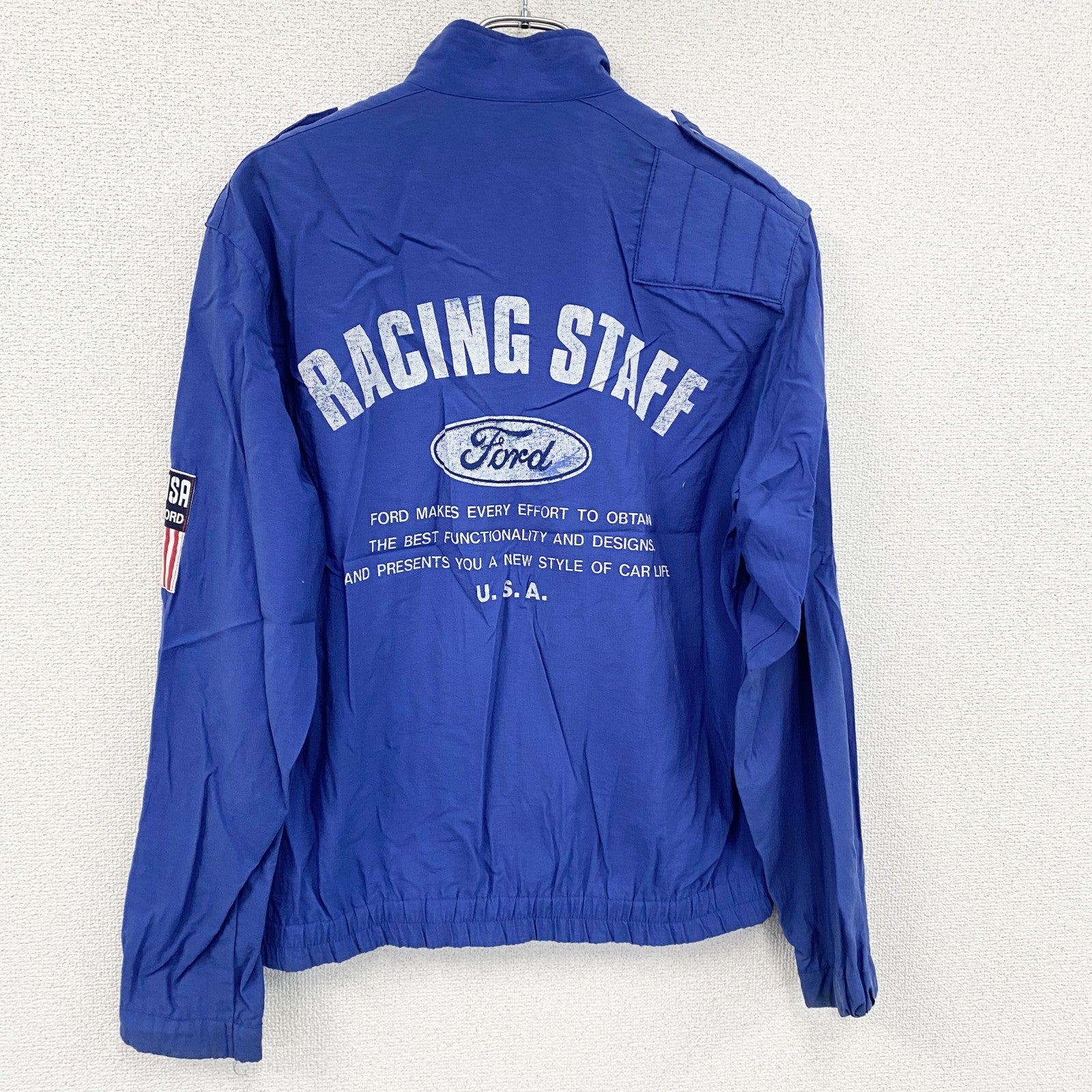 90s～　Autorama　Ford Racing　フォードレージングジャケット　星条旗　アーチプリント　エポレット　ブルー　Lサイズ