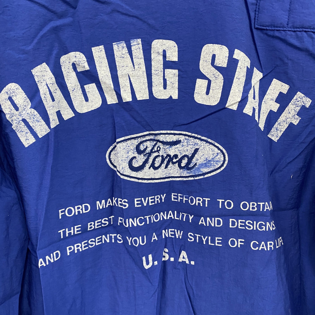 90s～　Autorama　Ford Racing　フォードレージングジャケット　星条旗　アーチプリント　エポレット　ブルー　Lサイズ