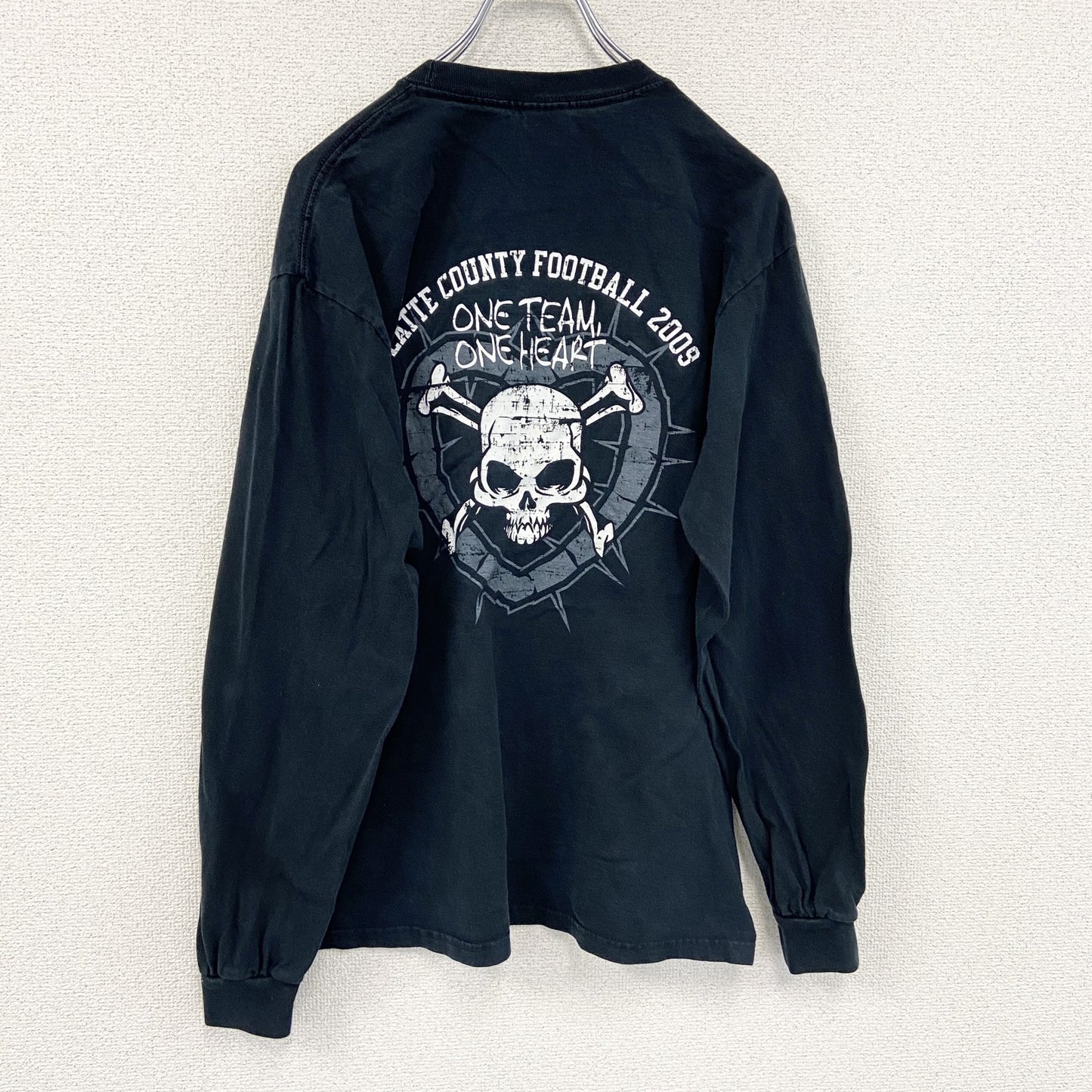 GILDAN　ギルダン　長袖プリントTシャツ/ロンT　スカル　骸骨　黒　ブラック　Mサイズ