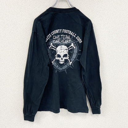 GILDAN　ギルダン　長袖プリントTシャツ/ロンT　スカル　骸骨　黒　ブラック　Mサイズ
