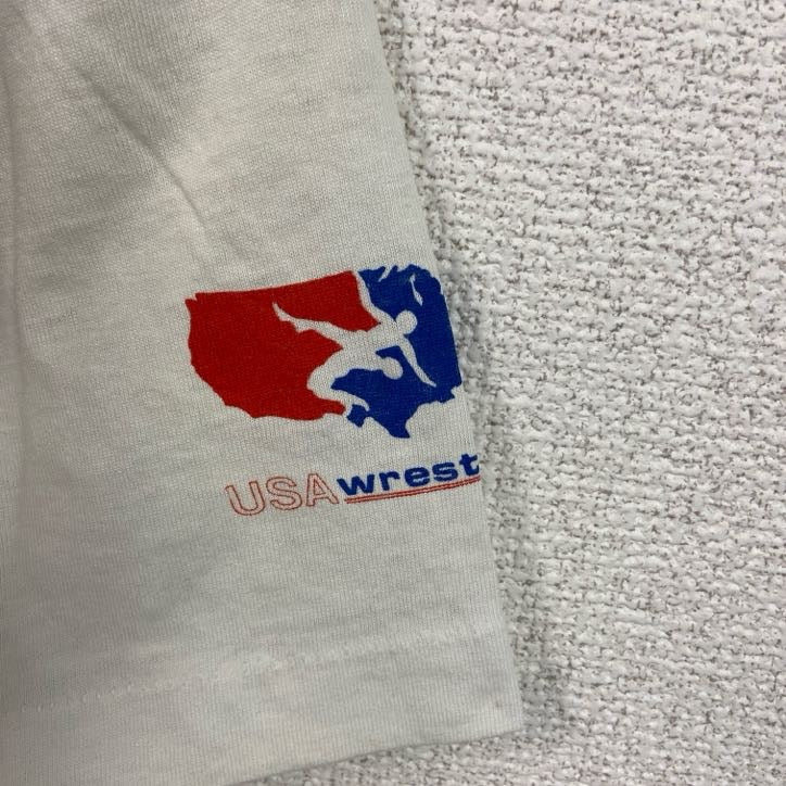 80s　半袖プリントTシャツ　シングルステッチ　レスリング　USA製　白　ホワイト　Lサイズ