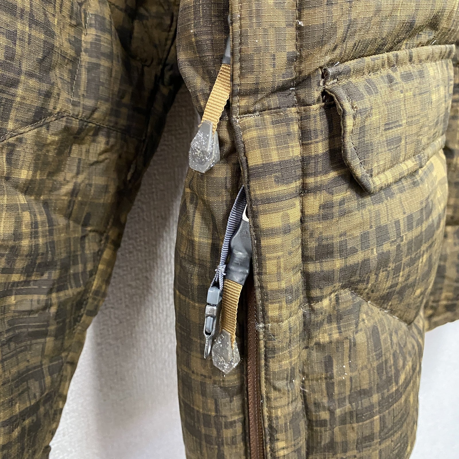 THE NORTH FACE ザノースフェイス　PRODIGY PRINT DOWN JACKET　ダウンジャケット　総柄　カーキ　Sサイズ