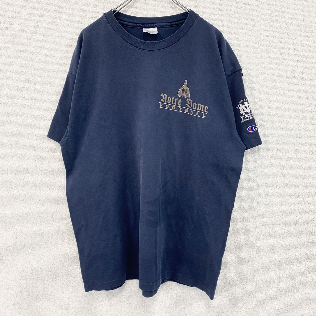 古着 used　90s　champion チャンピオン　半袖カレッジプリントTシャツ　ノートルダム大学　ネイビー　XLサイズ