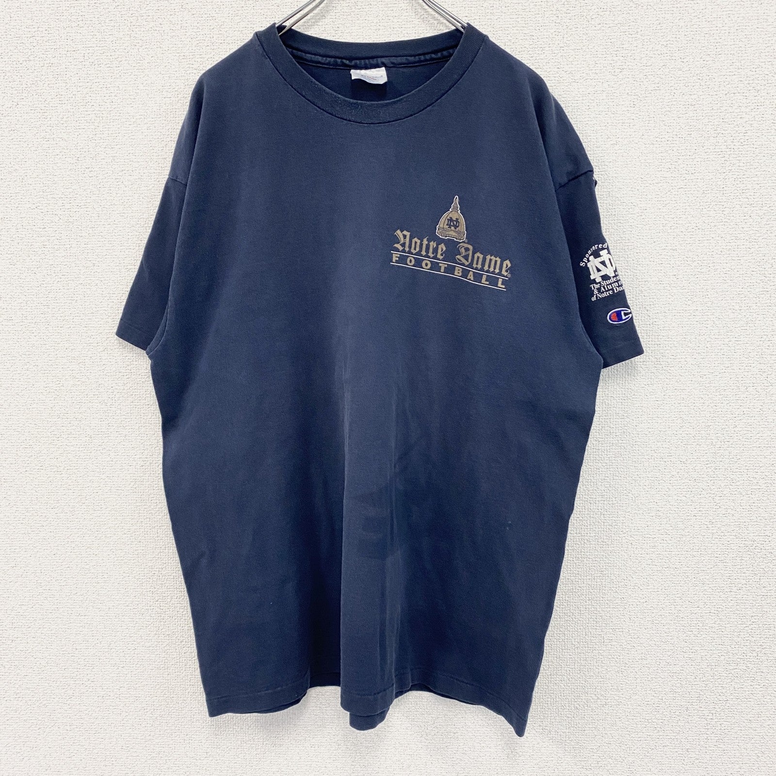 古着 used　90s　champion チャンピオン　半袖カレッジプリントTシャツ　ノートルダム大学　ネイビー　XLサイズ