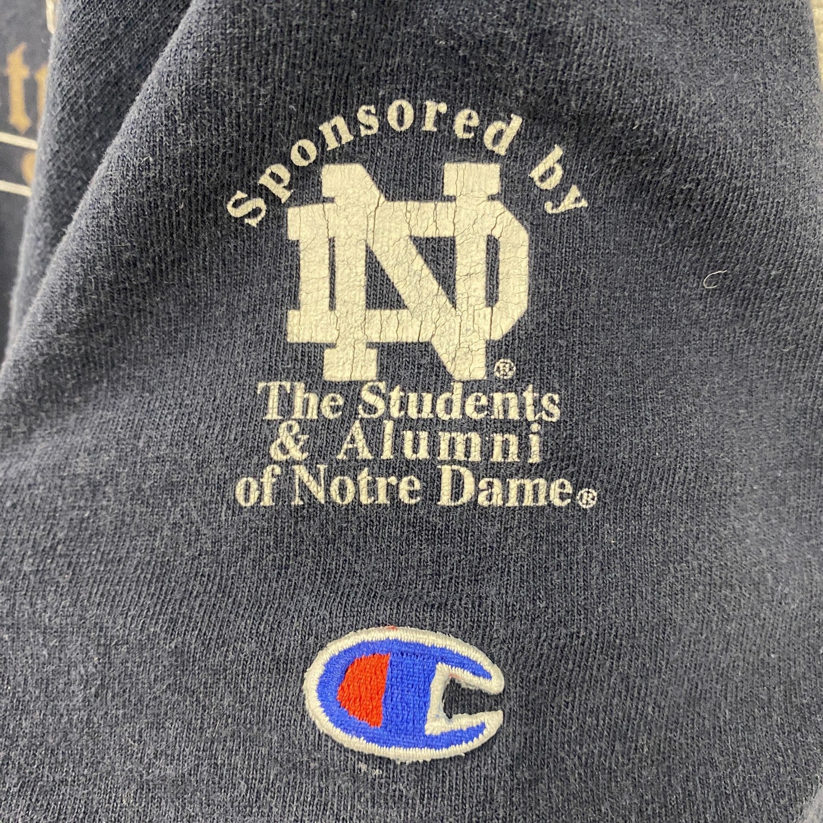 古着 used　90s　champion チャンピオン　半袖カレッジプリントTシャツ　ノートルダム大学　ネイビー　XLサイズ