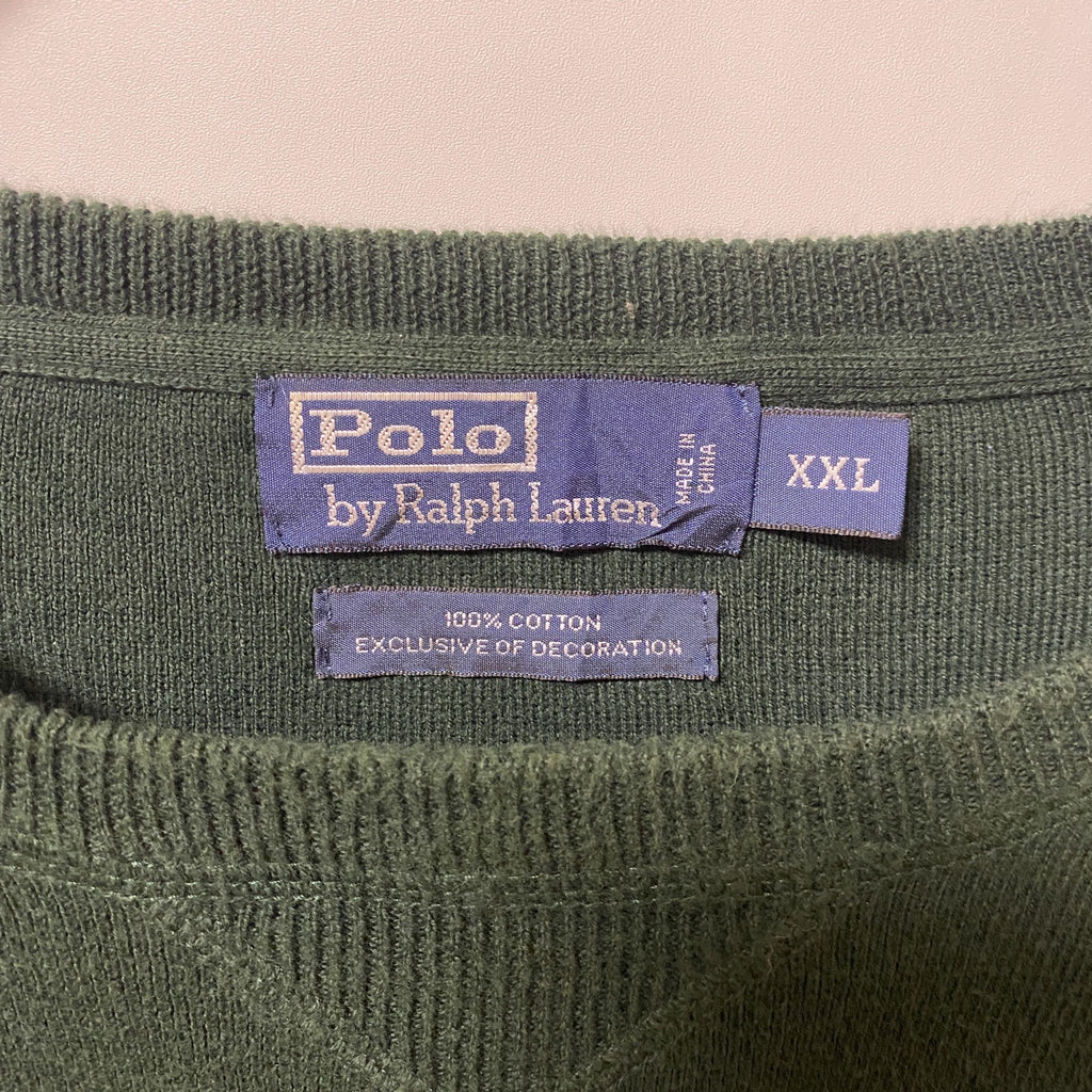 古着 used　Polo by Ralph Lauren ポロバイラルフローレン　長袖Vガネットニット　セーター　緑　XXLサイズ