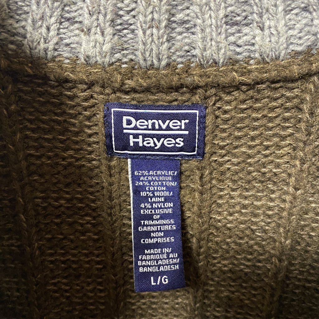 古着 used　Denver Hayes　長袖ハーフジップ無地ニット　セーター　ハイネック　ノームコア　茶色　ブラウン　Lサイズ