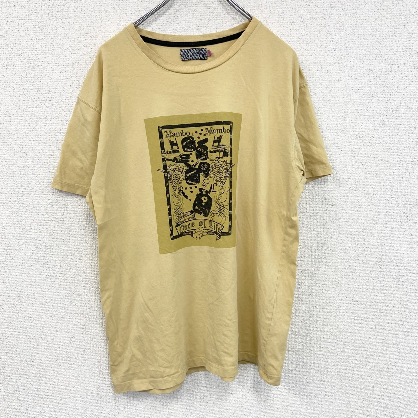 MAMBO　半袖プリントTシャツ　スカル　骸骨　黄色　イエロー　Lサイズ