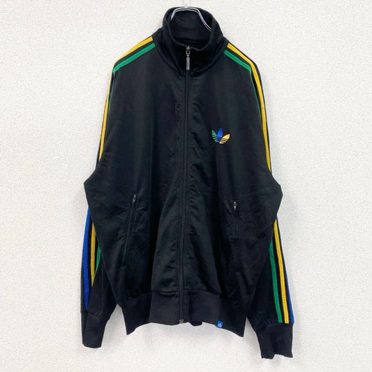 古着 used　adidas　アディダス　長袖トラックジャケット　フルジップジャージ　ヴィンテージ　ロゴ刺繍　黒　ブラック