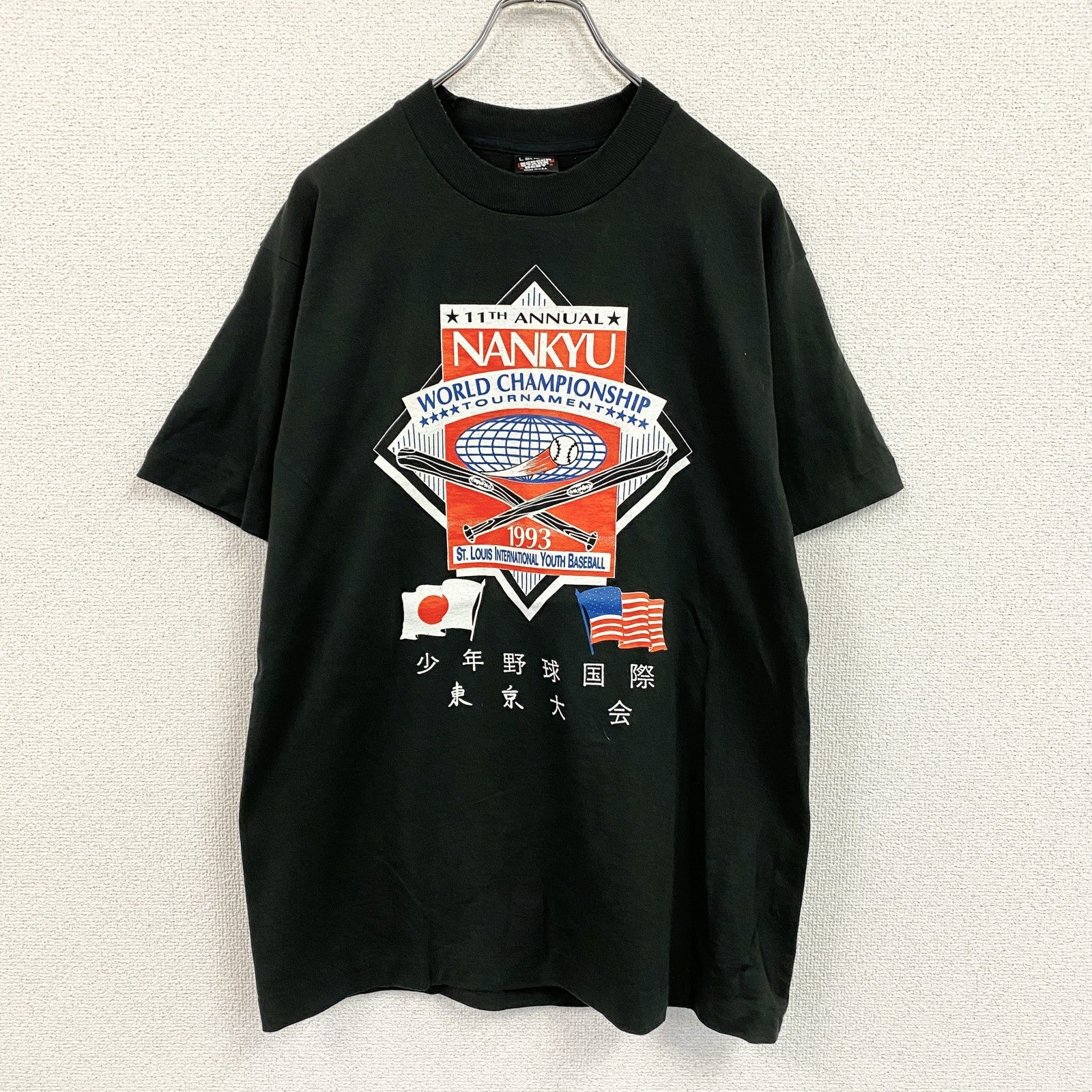90s　SCREEN STARS　半袖プリントTシャツ　ヴィンテージ　シングルステッチ　黒　ブラック　Lサイズ