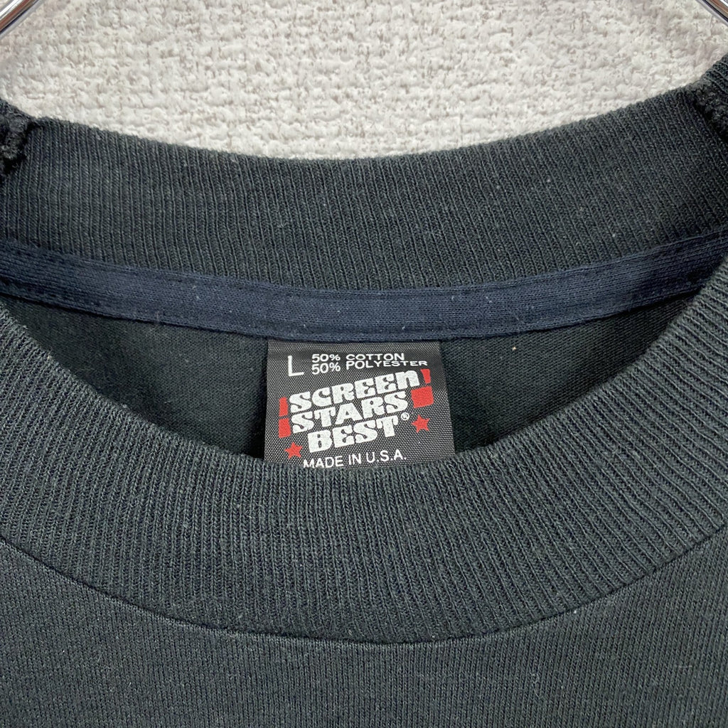 90s　SCREEN STARS　半袖プリントTシャツ　ヴィンテージ　シングルステッチ　黒　ブラック　Lサイズ