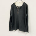 PLUS MORE BASIC　ヘンリーネック長袖Tシャツ/ロンT　黒　ブラック　LLサイズ