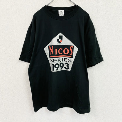90s　piro　Jリーグ　NICOSシリーズ　半袖プリントTシャツ　シングルステッチ　黒　ブラック　Fサイズ