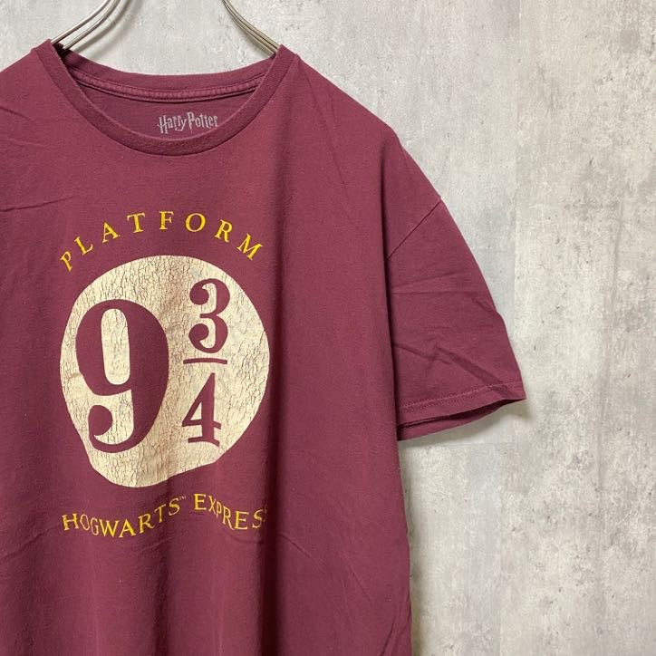 古着 used　Harry Potter　ハリーポッター　半袖プリントTシャツ　ワインレッド　えんじ色　クルーネック　XLサイズ
