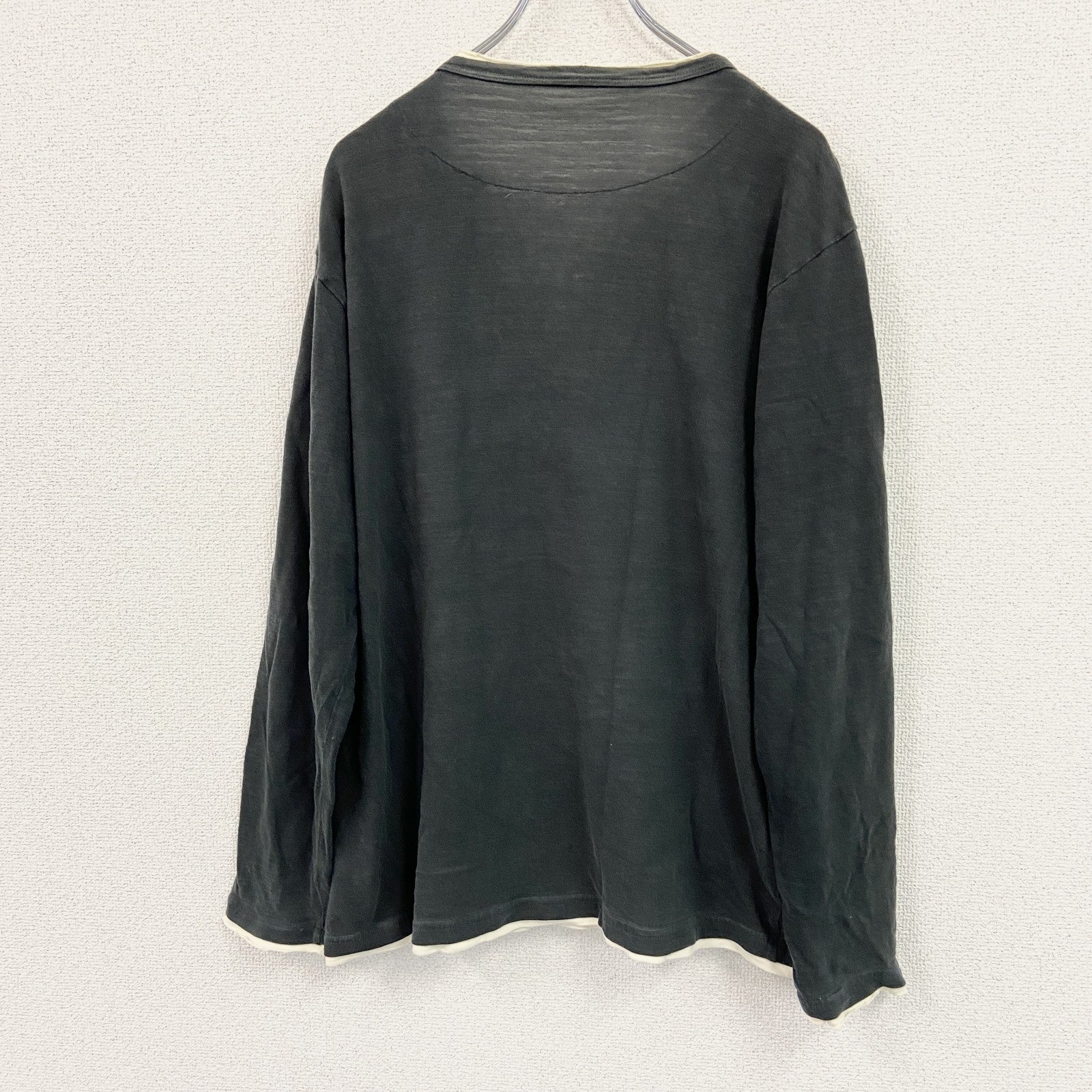 PLUS MORE BASIC　ヘンリーネック長袖Tシャツ/ロンT　黒　ブラック　LLサイズ