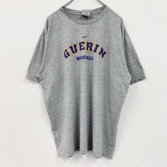 古着 used　NIKE　ナイキ　半袖プリントTシャツ　クルーネック　レトロデザイン　野球　灰　グレー　Lサイズ