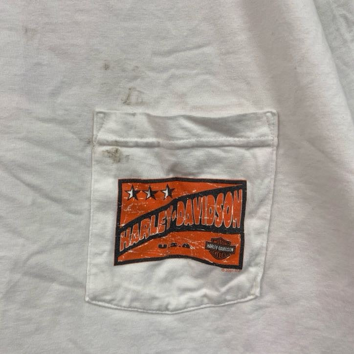 HARLEY DAVIDSON　ハーレーダビッドソン　半袖両面プリントTシャツ　ポケットTシャツ　ホワイト　Lサイズ